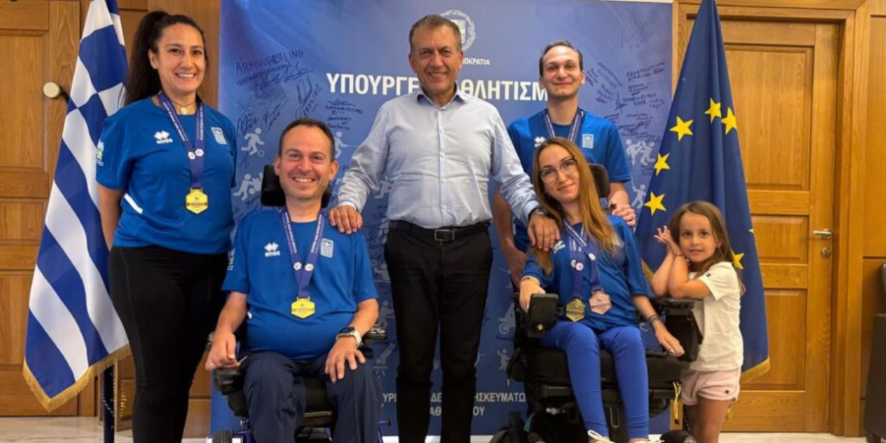 Συνάντηση του Υπουργού Αθλητισμού, Γιάννη Βρούτση με τους Πρωταθλητές Ευρώπης στο Μπότσια, Γρηγόρη Πολυχρονίδη και Δήμητρα Παπαδοπούλου