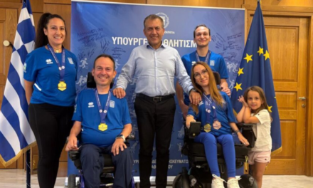 Συνάντηση του Υπουργού Αθλητισμού, Γιάννη Βρούτση με τους Πρωταθλητές Ευρώπης στο Μπότσια, Γρηγόρη Πολυχρονίδη και Δήμητρα Παπαδοπούλου