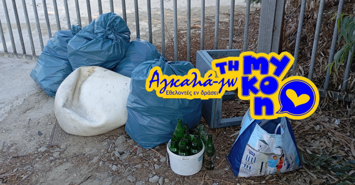 Εθελοντές της ομάδας «Αγκαλια-Ζω τη Μύκονο» καθαρίζουν τον Αγ. Στέφανο