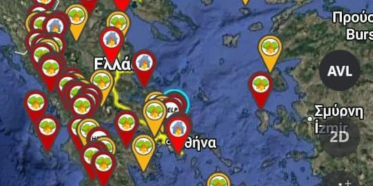 Χάρτες με τις φωτιές που καίνε στη χώρα -Με κόκκινο οι εν εξελίξει πυρκαγιές