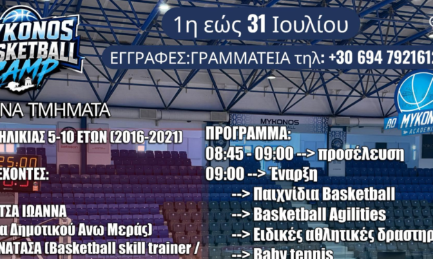 Στο «Π. Χανιώτης» της Άνω Μεράς «χτυπά» η καρδιά του μπάσκετ: Έρχεται το Mykonos Basketball Camp για παιδιά 5-10 ετών